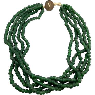 Tibetan Green Glass Bead Necklace 1939 Coin Clasp - image 1