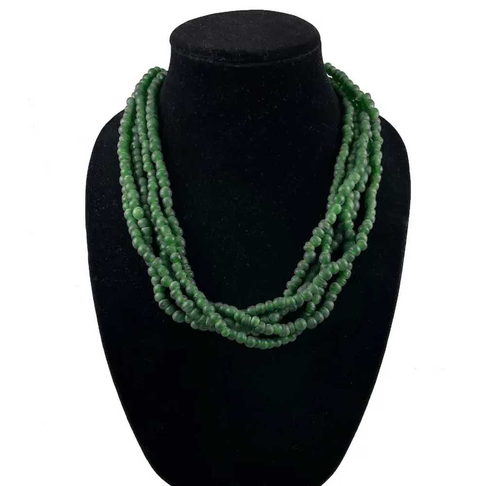 Tibetan Green Glass Bead Necklace 1939 Coin Clasp - image 2