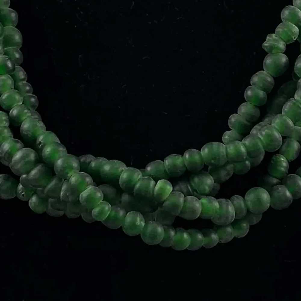 Tibetan Green Glass Bead Necklace 1939 Coin Clasp - image 3