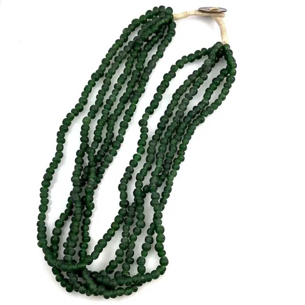 Tibetan Green Glass Bead Necklace 1939 Coin Clasp - image 4