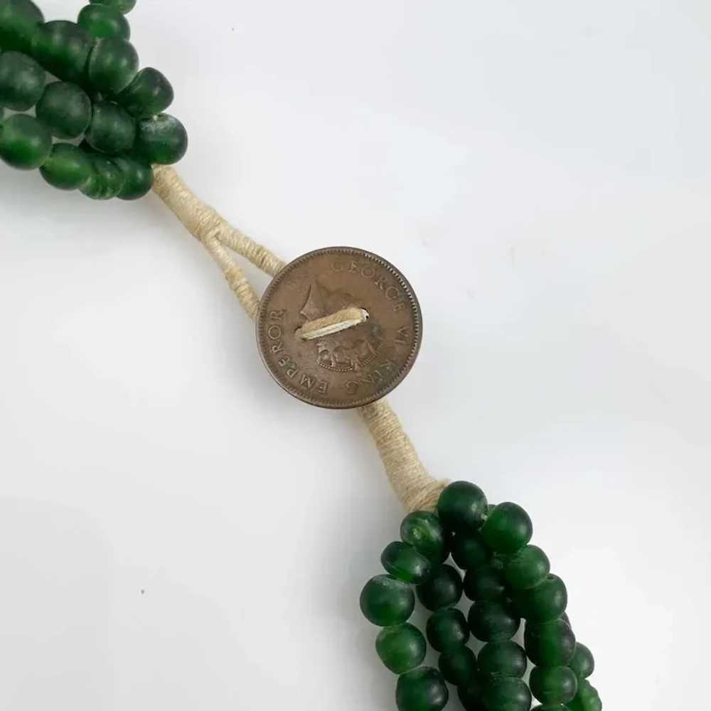 Tibetan Green Glass Bead Necklace 1939 Coin Clasp - image 5