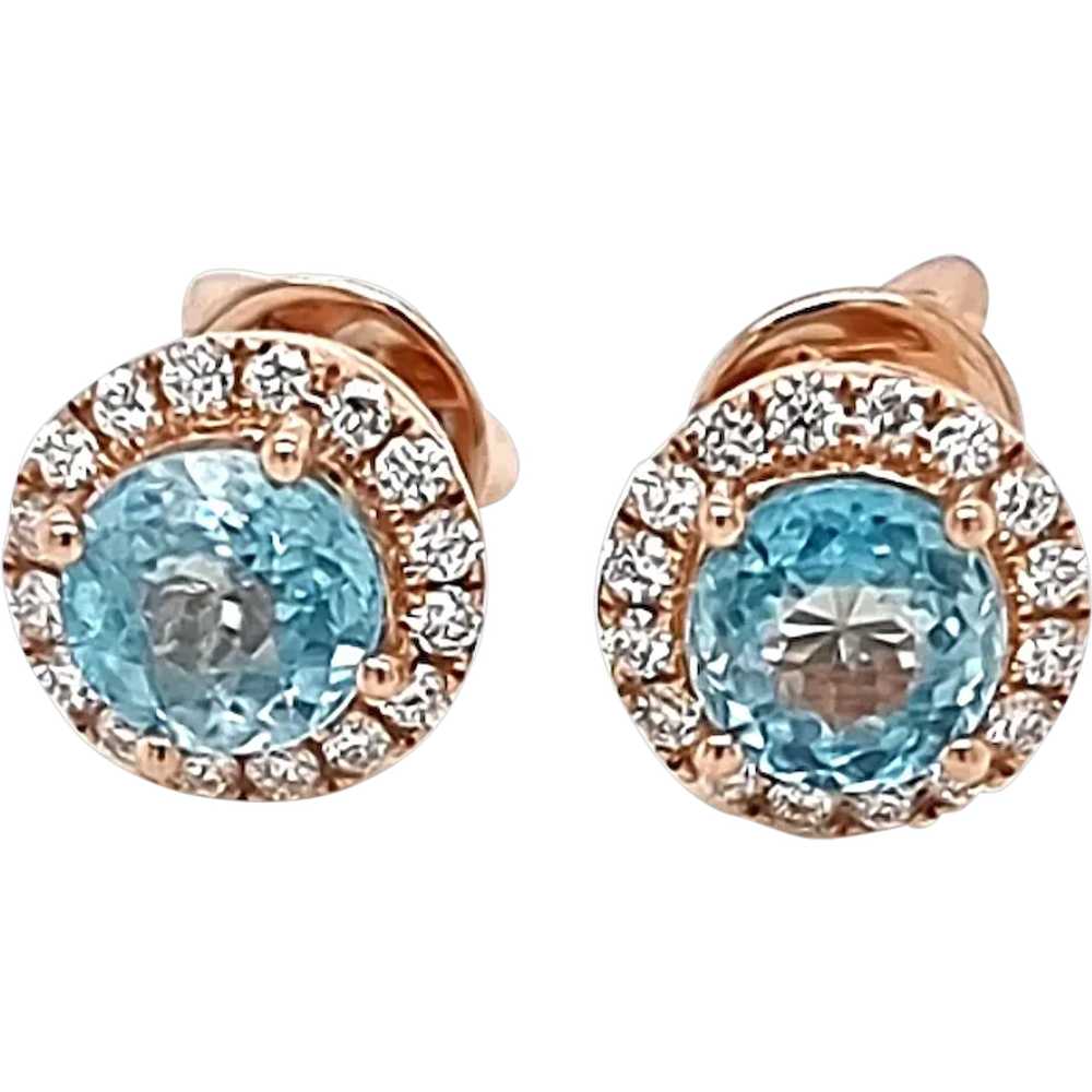 Pink Gold Earring Studs with White Diamonds and L… - image 1