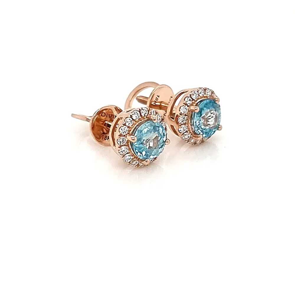 Pink Gold Earring Studs with White Diamonds and L… - image 2
