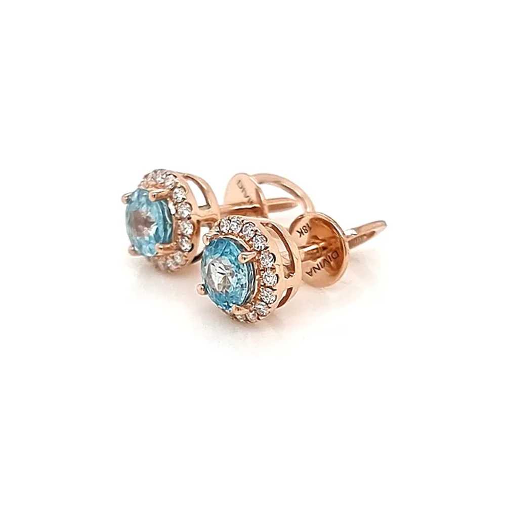 Pink Gold Earring Studs with White Diamonds and L… - image 3