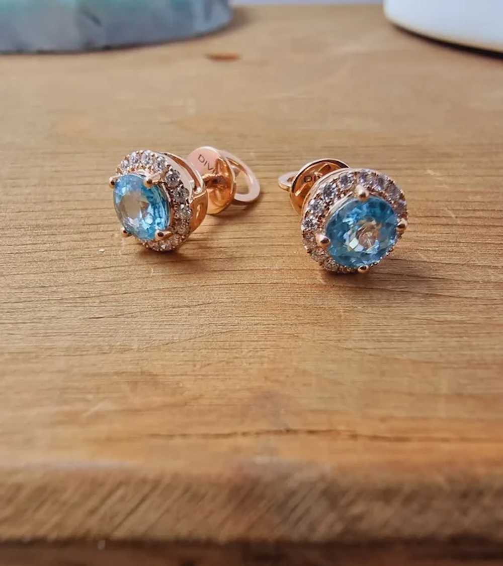 Pink Gold Earring Studs with White Diamonds and L… - image 4