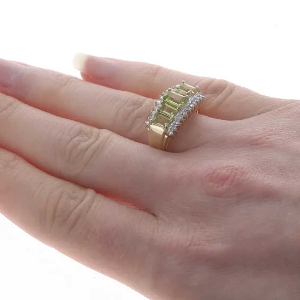 Yellow Gold Peridot & Diamond Five-Stone Ring - 1… - image 2