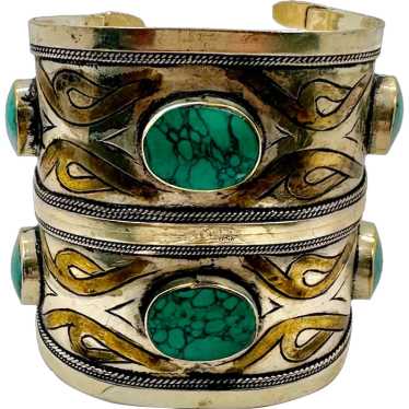 Boho Bracelet, Kuchi Cuff, Afghan Jewelry, Green … - image 1