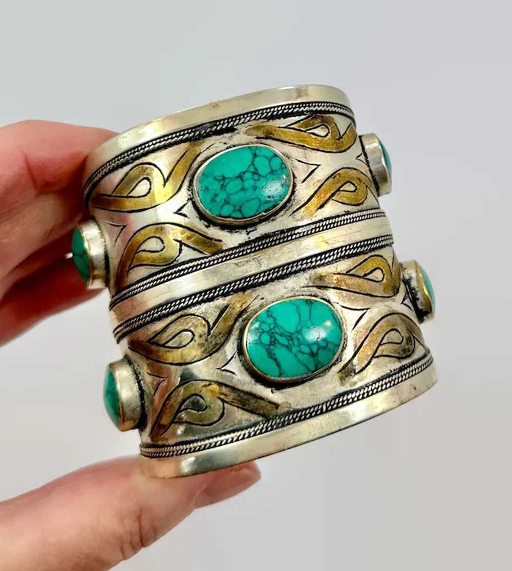 Boho Bracelet, Kuchi Cuff, Afghan Jewelry, Green … - image 2