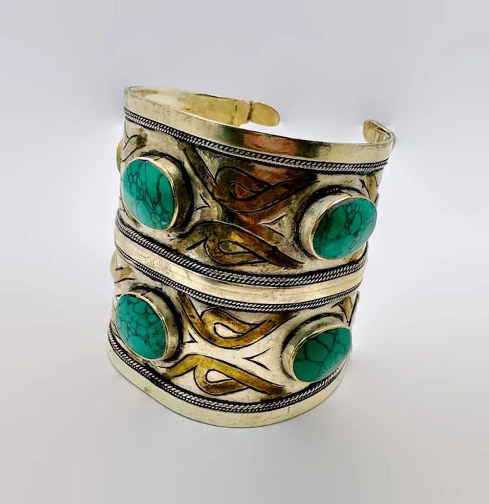 Boho Bracelet, Kuchi Cuff, Afghan Jewelry, Green … - image 3