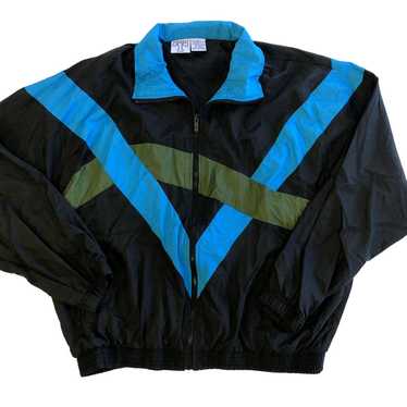 Unkwn 90's TODD 1 Black Blue Shiny CHEVRON Nylon … - image 1