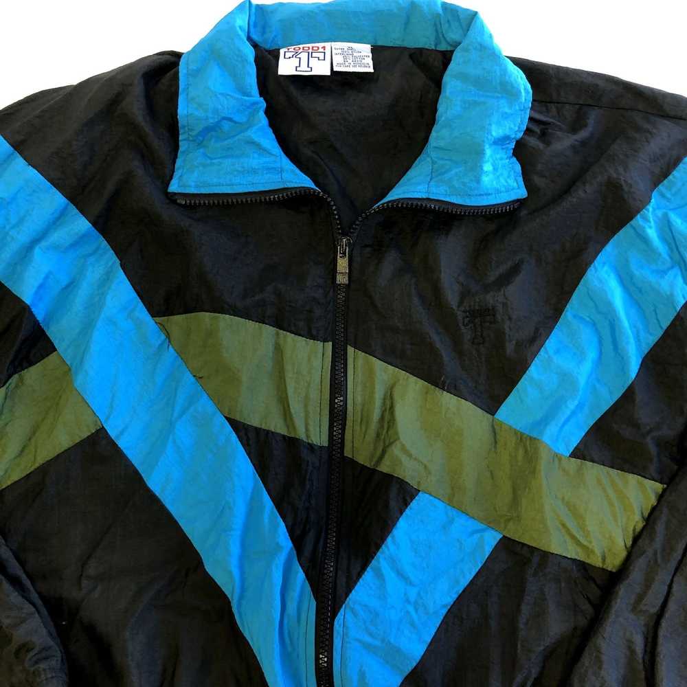 Unkwn 90's TODD 1 Black Blue Shiny CHEVRON Nylon … - image 3