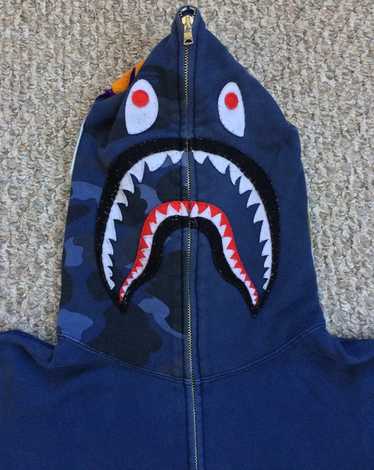 Bape Men's Multi Camo NYC Logo Shark Full Zip Hoodie