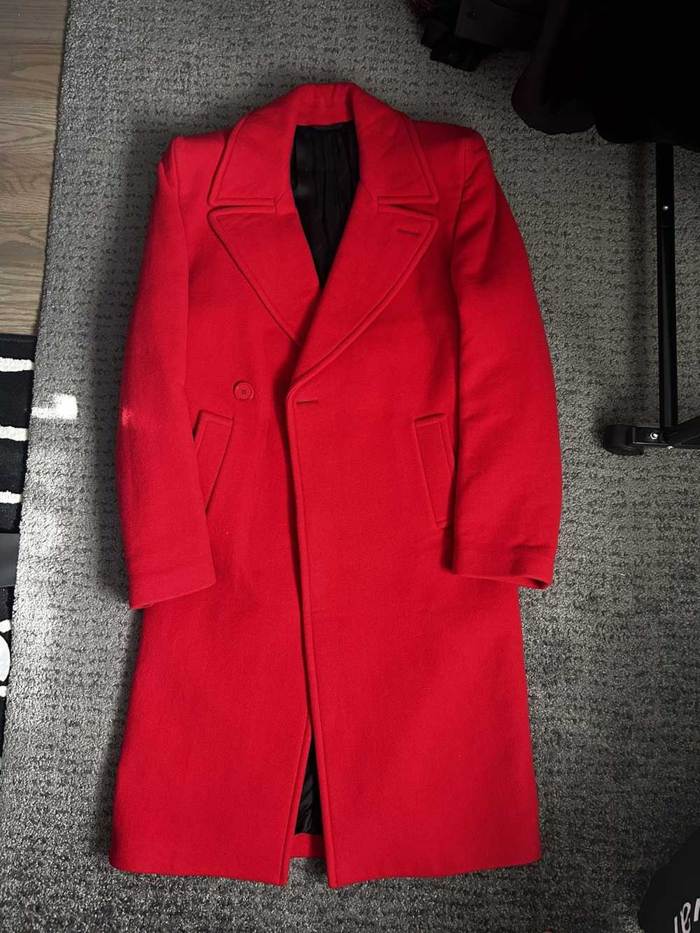 Balenciaga SS19 Boxy Shoulder Coat in Red - image 1