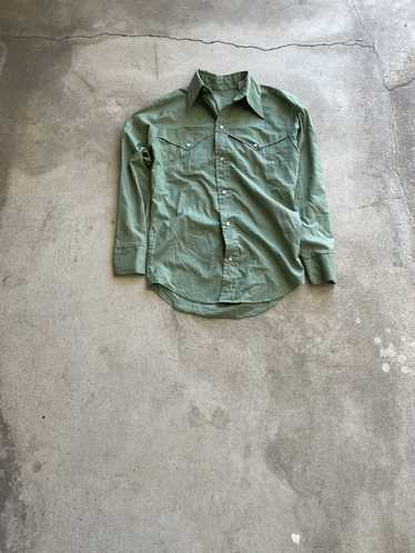 Vintage Vintage 70s Pearl snap green chambray but… - image 1