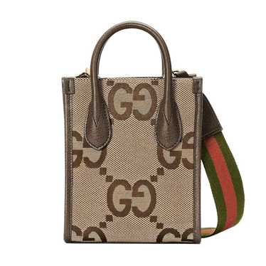 Neutral Mini GG-canvas and leather tote bag