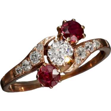 Edwardian Crossover GIA 1.10ct Ruby & Old Mine Cus
