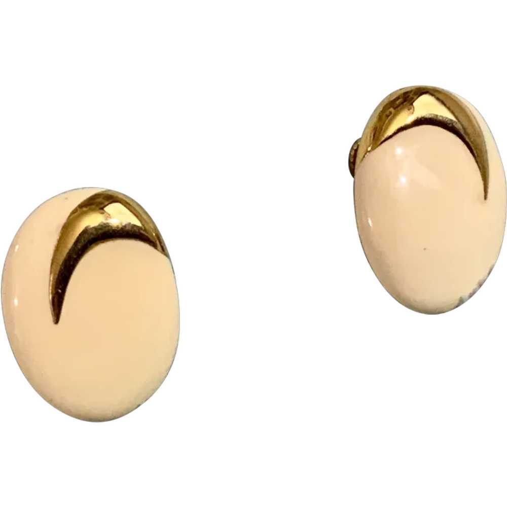 Vintage Napier Cream & Gold Tone Screw Back Earri… - image 1