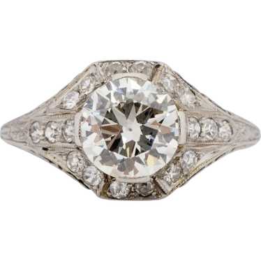 Art Deco Platinum 1.55Ct Diamond Filigree Low Pro… - image 1