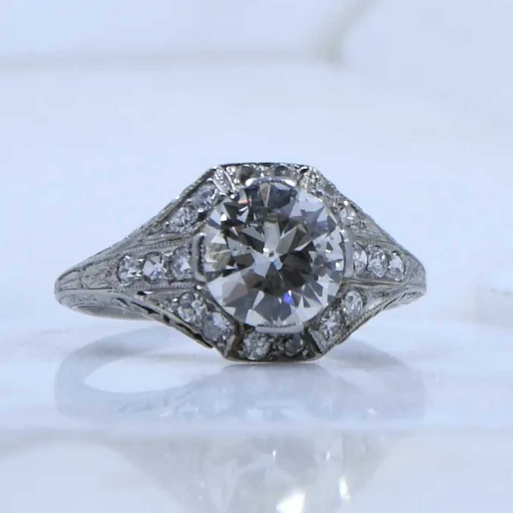 Art Deco Platinum 1.55Ct Diamond Filigree Low Pro… - image 6