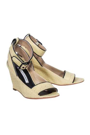 Diane von Furstenberg - Beige Woven Peep Toe Wedg… - image 1