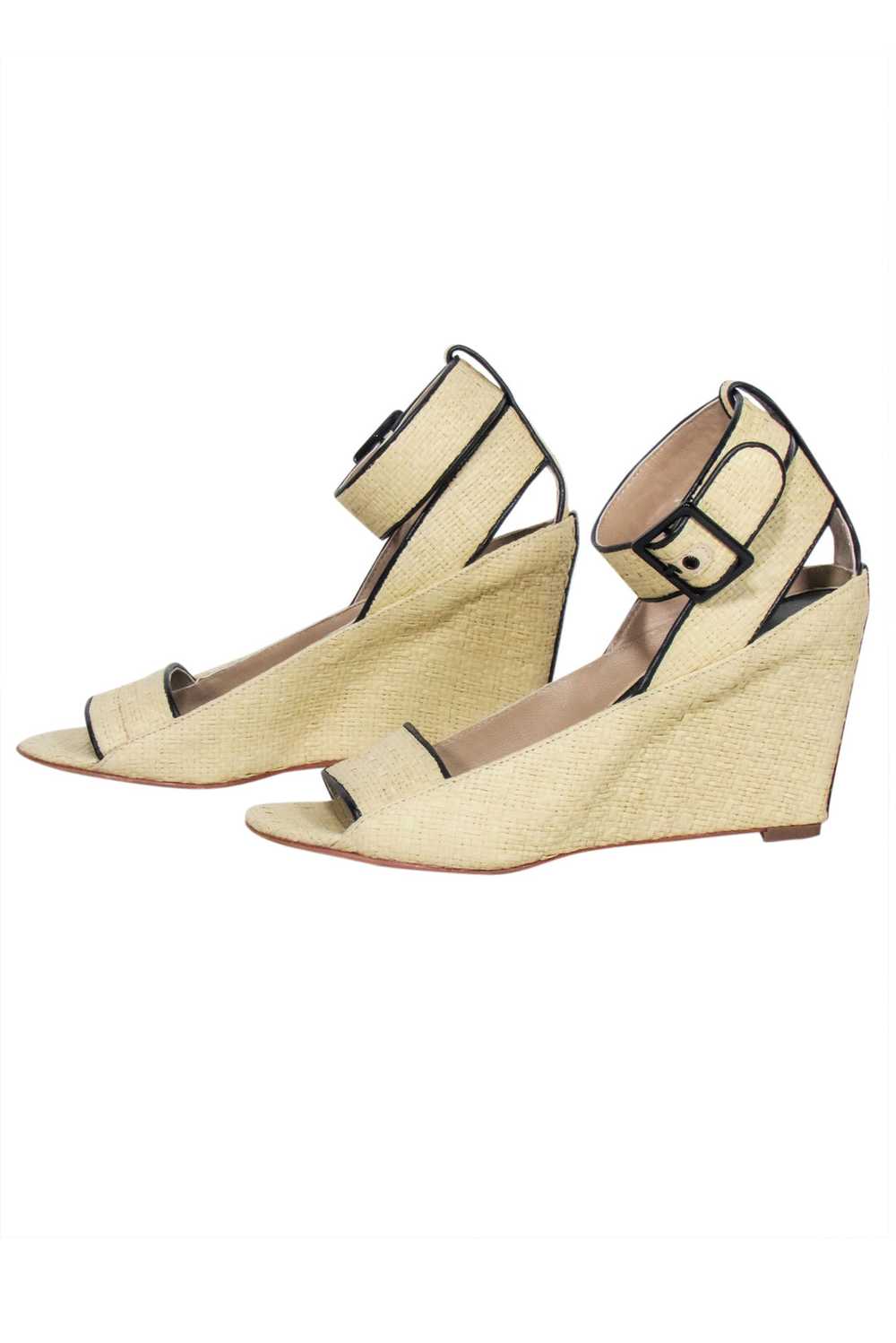 Diane von Furstenberg - Beige Woven Peep Toe Wedg… - image 3