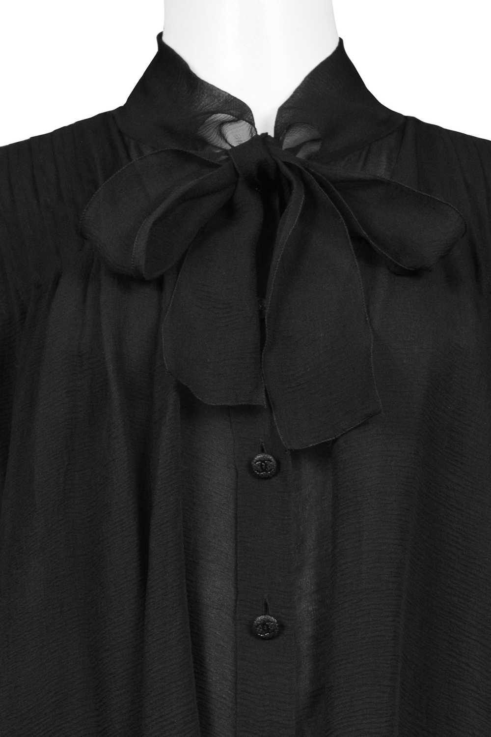 CHANEL BY KARL LAGERFELD BLACK CHIFFON PUSSY BOW … - image 2