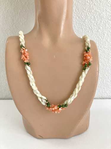 Mother of Pearl, Coral, & Jade Necklace - image 1