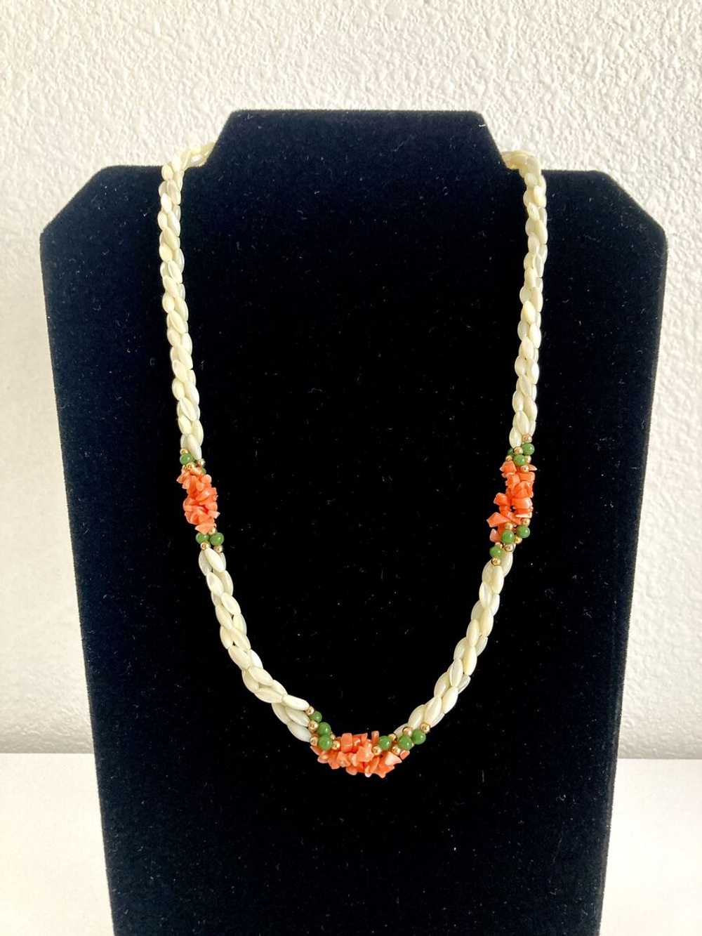 Mother of Pearl, Coral, & Jade Necklace - image 2