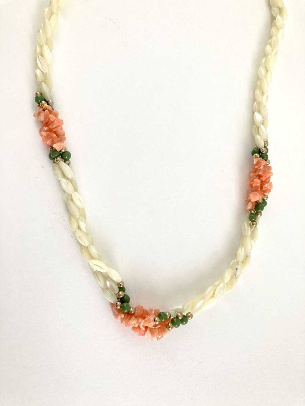 Mother of Pearl, Coral, & Jade Necklace - image 3