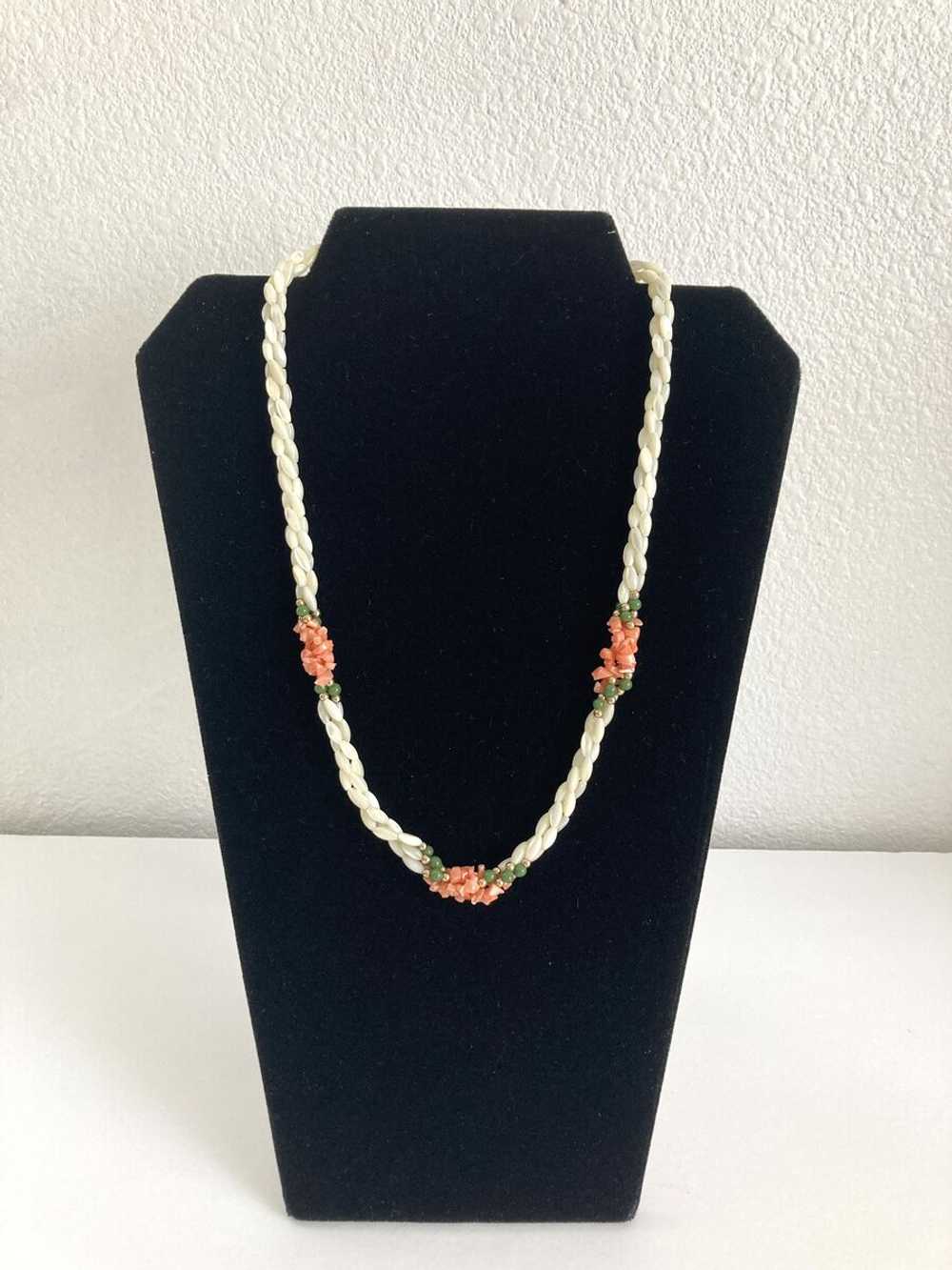 Mother of Pearl, Coral, & Jade Necklace - image 4