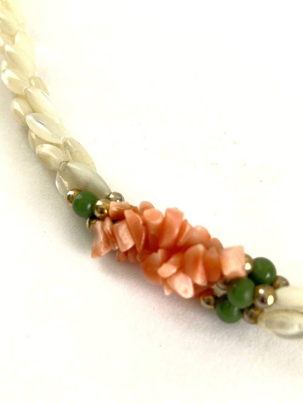 Mother of Pearl, Coral, & Jade Necklace - image 6