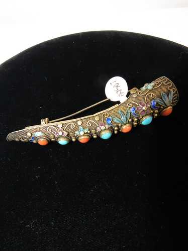 Chinese Sterling w/ Coral & Turquoise Stones Finge