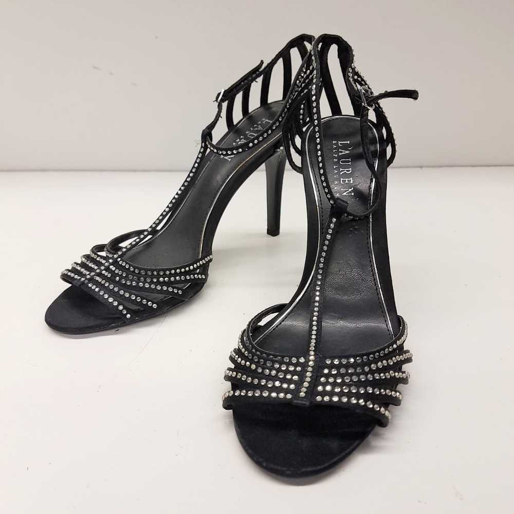 Lauren Ralph Lauren T Strap Rhinestone Heels Blac… - image 1