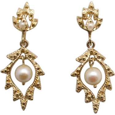 Ornate 14K Pearl Dangle Earrings