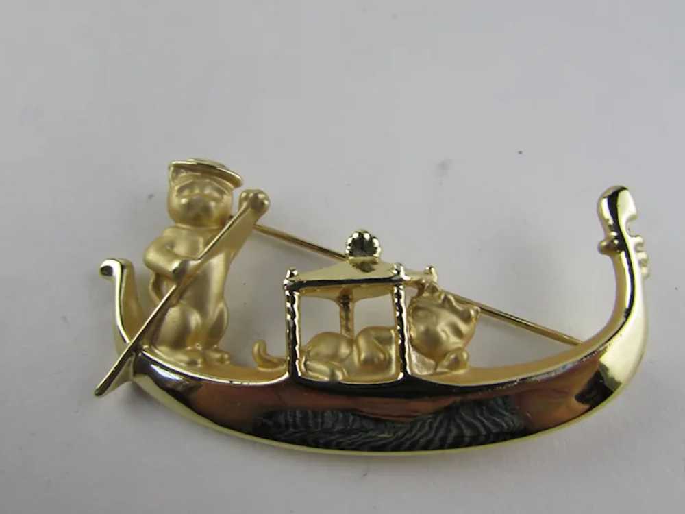 Signed Gold Tone Cat Gondola Pin - image 10