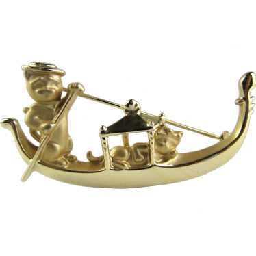 Signed Gold Tone Cat Gondola Pin - image 1