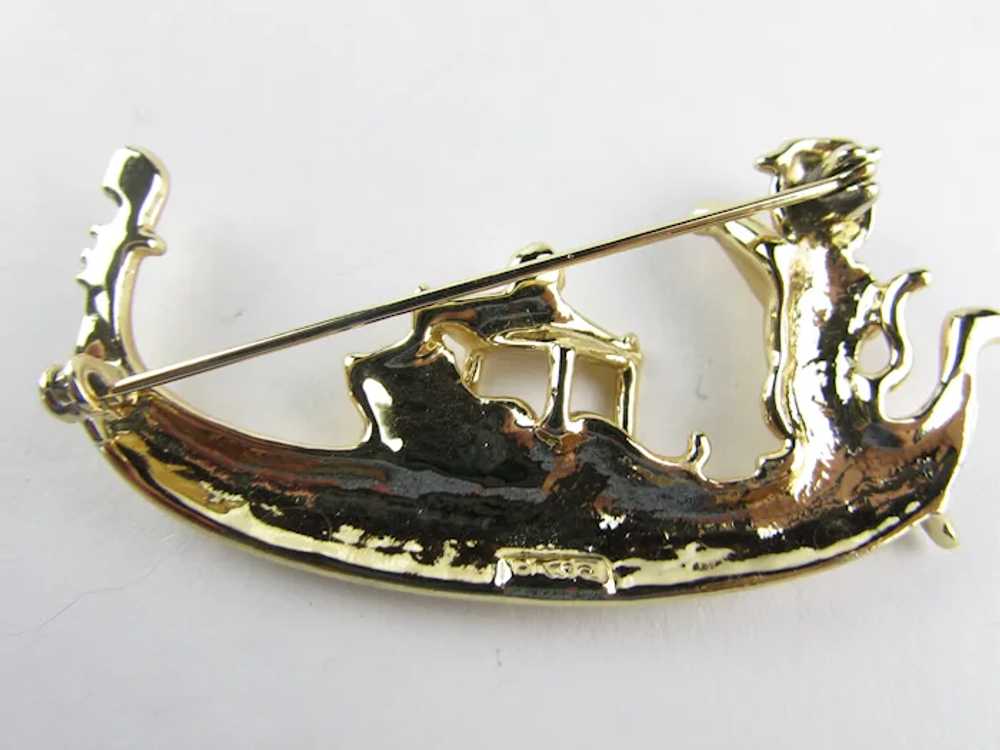 Signed Gold Tone Cat Gondola Pin - image 3