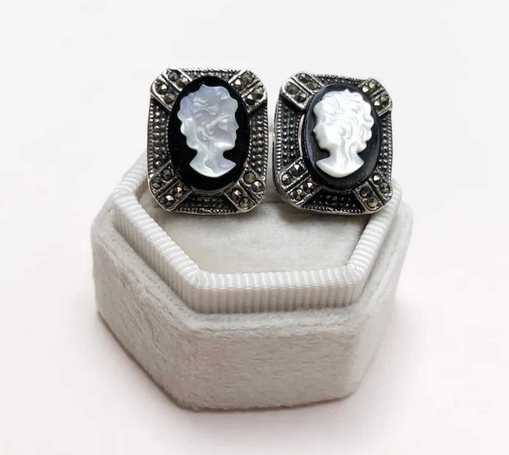 Lady cameo earrings stud, accent quirky marcasite… - image 2