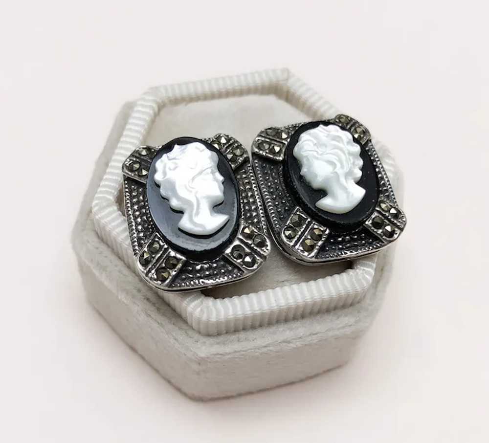 Lady cameo earrings stud, accent quirky marcasite… - image 4
