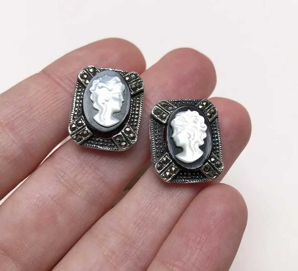 Lady cameo earrings stud, accent quirky marcasite… - image 5