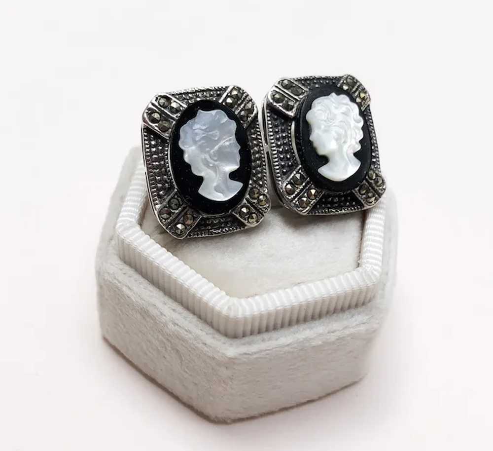 Lady cameo earrings stud, accent quirky marcasite… - image 6