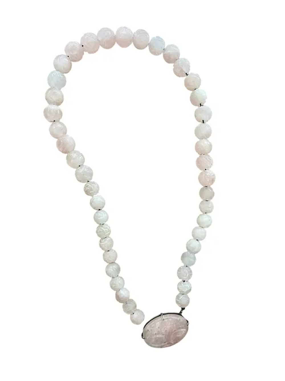 Chinese rose quartz mid century carved beads neck… - image 10