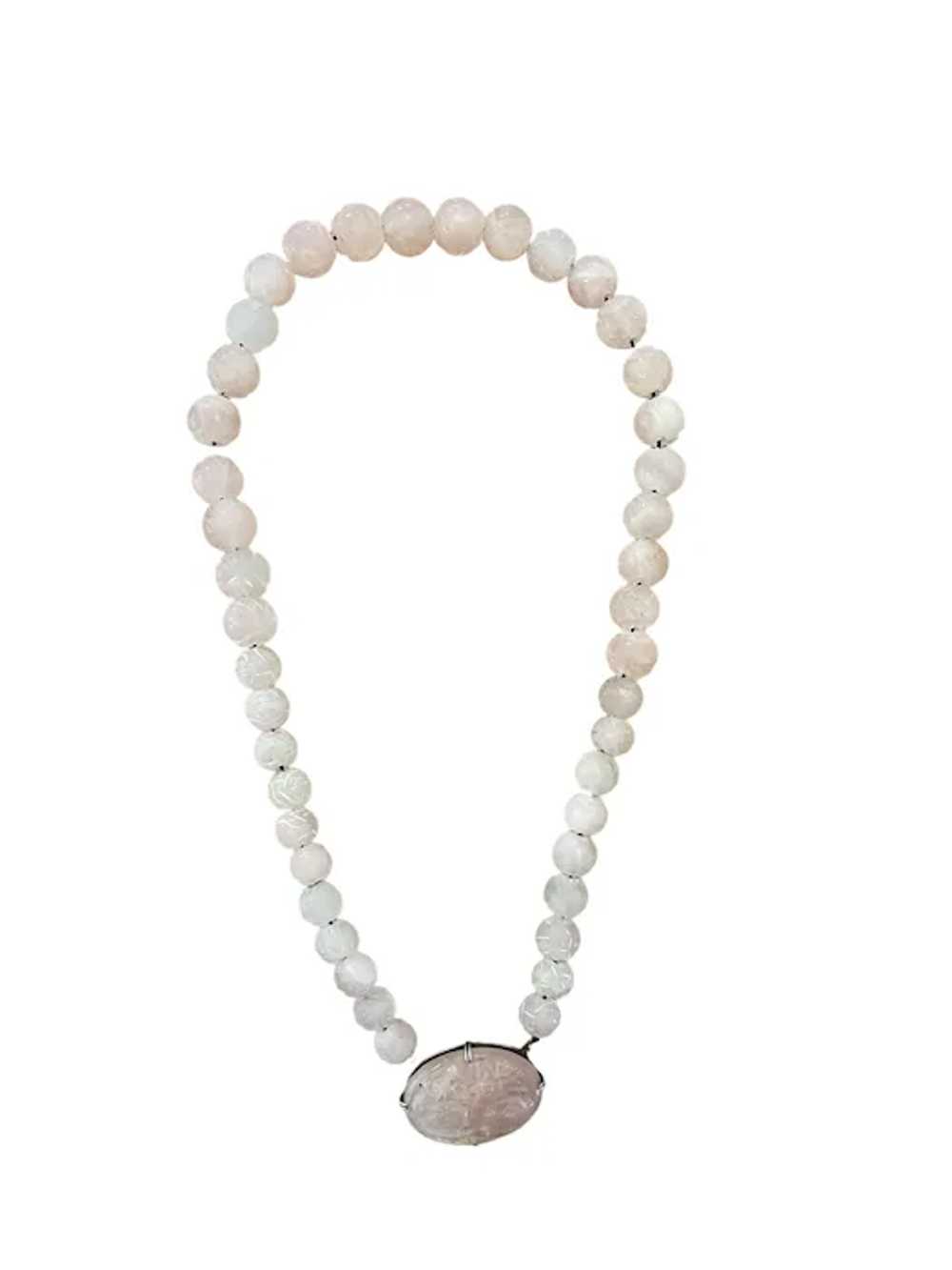 Chinese rose quartz mid century carved beads neck… - image 12