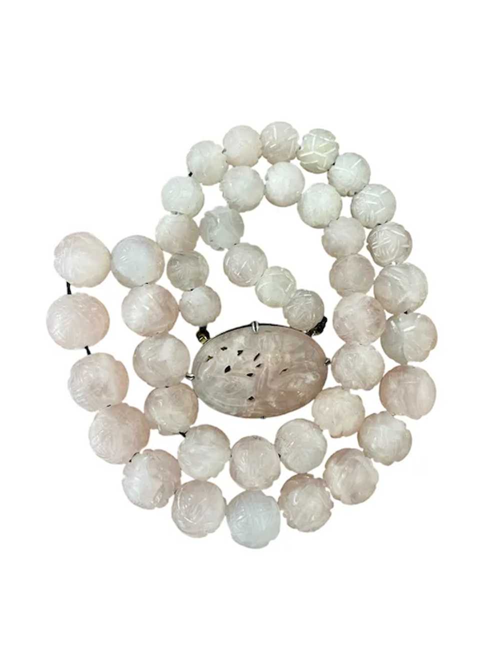 Chinese rose quartz mid century carved beads neck… - image 5