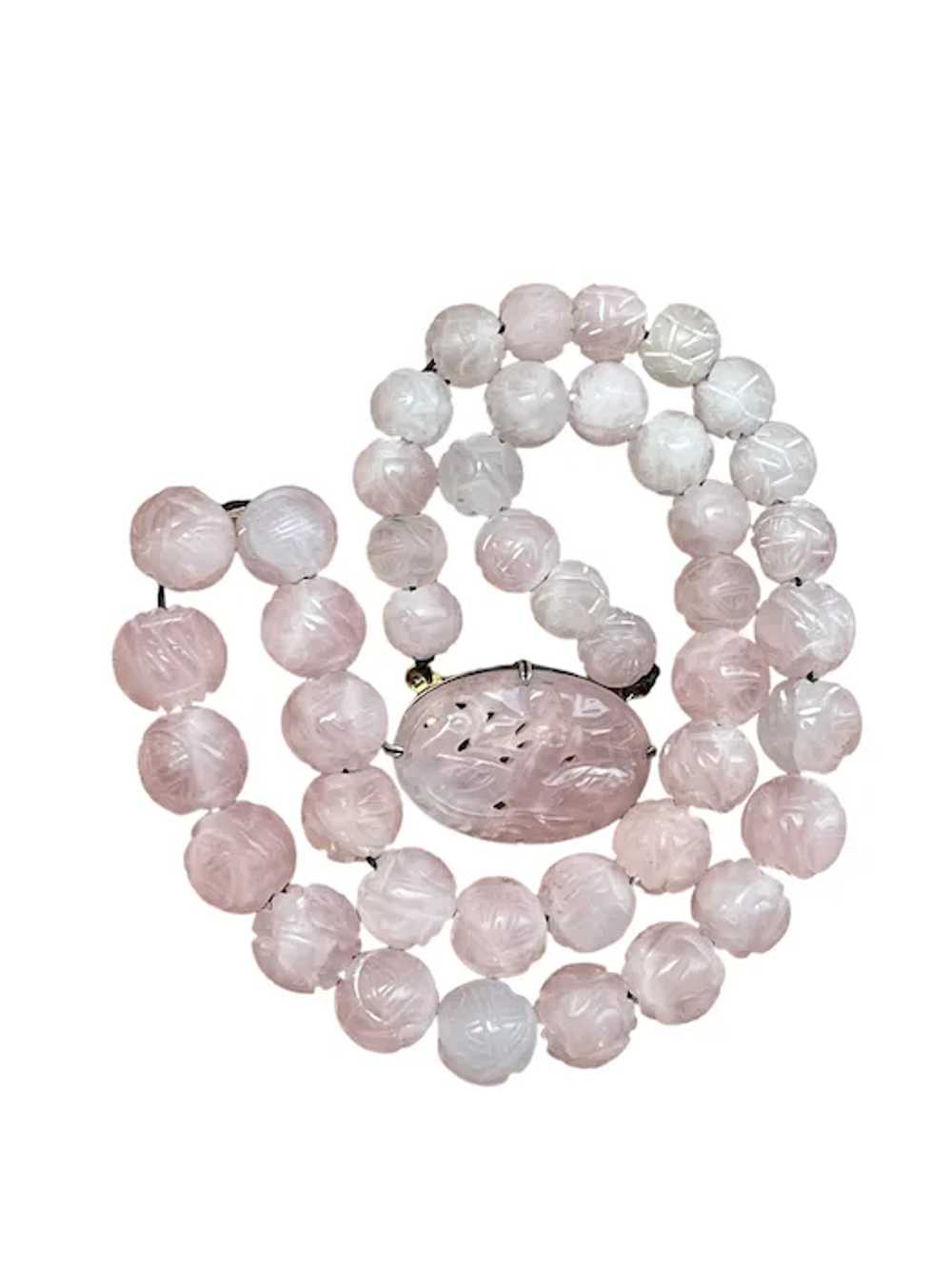 Chinese rose quartz mid century carved beads neck… - image 6