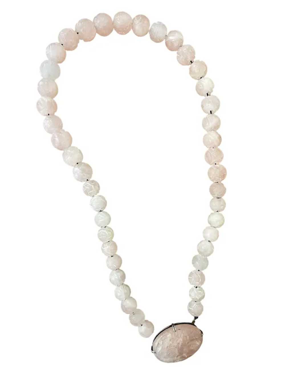 Chinese rose quartz mid century carved beads neck… - image 9