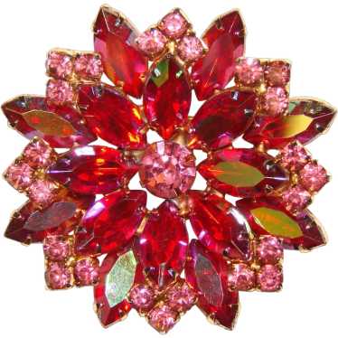 Fabulous RED AURORA Navette Rhinestone Vintage Br… - image 1