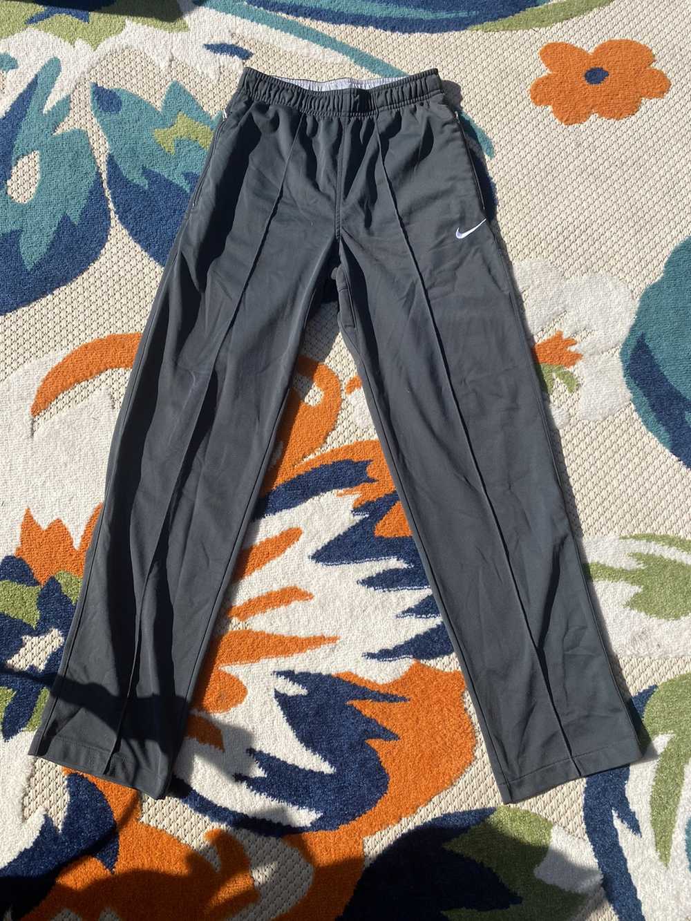 Vintage Nike Sweatpants Grey Black Swoosh Polyester Ankle Zippers