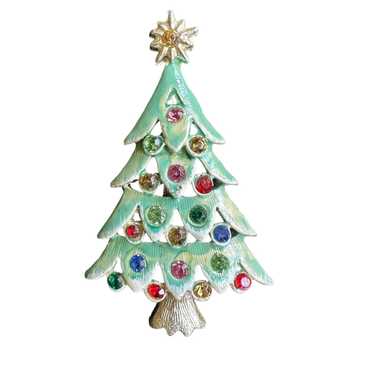 Unbrnd Vintage Enamel Christmas Tree Brooch Spark… - image 1