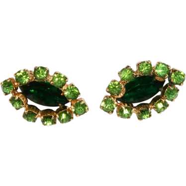 Marquise Shaped Vintage Earrings Green Rhinestone… - image 1